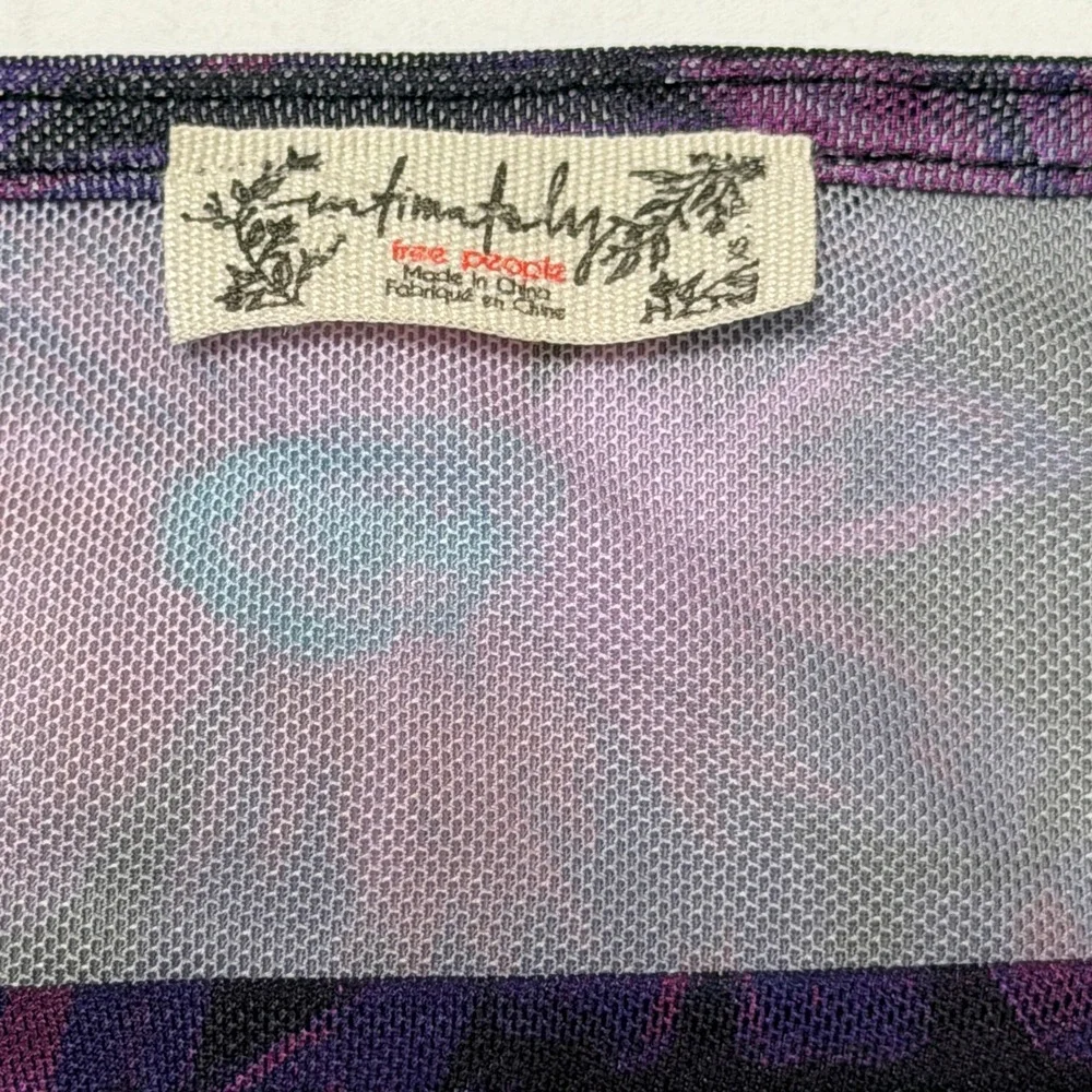 Intimately Free People Purple Floral Mesh Ruched Short Sleeve Top XS